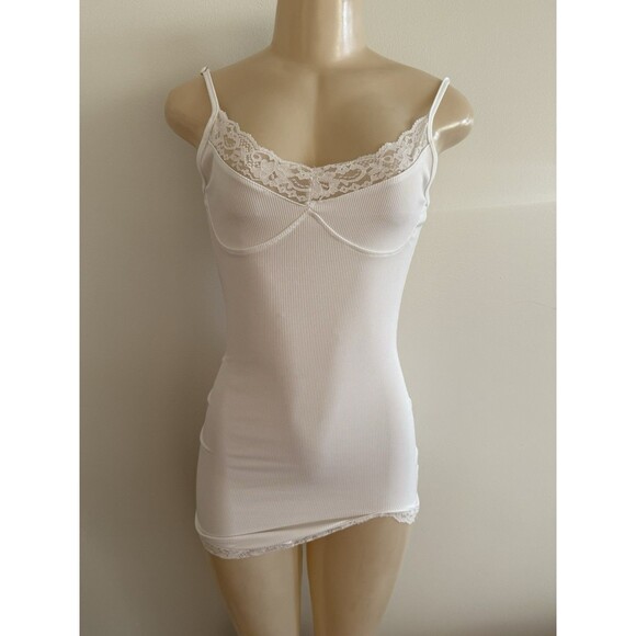 SHEIN Women’s Y2K Babydoll Lace Trim Cami Whimsy White Stretch 90s Dainty - Picture 1 of 8